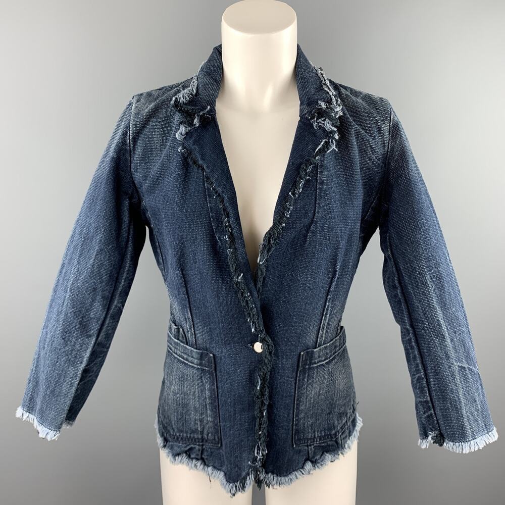 TORTOISE Size S Navy Distressed Raw Hem Denim Blazer